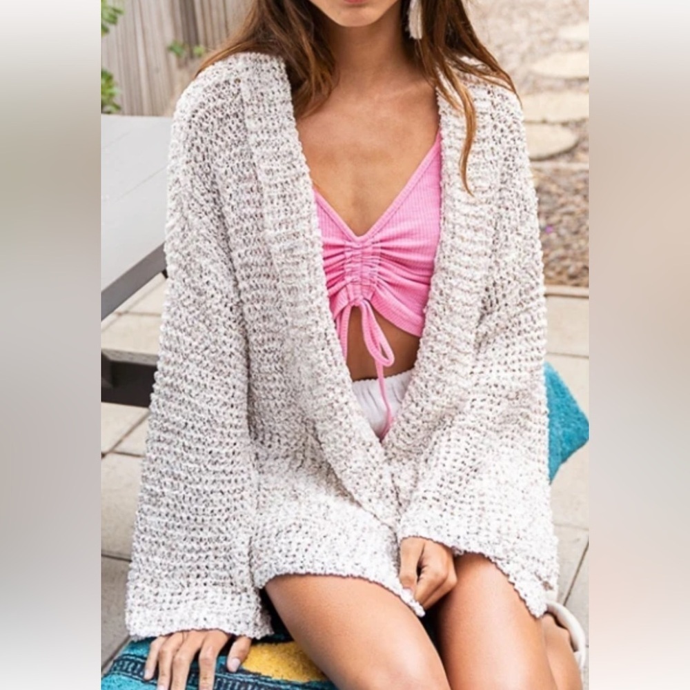 POL - Ivory/Oatmeal Loose Weave Cozy Cardigan Size Medium. G#34